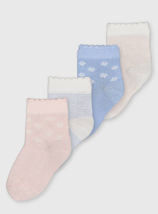 Blue & Pink Floral & Stripe Socks - 1-6 months